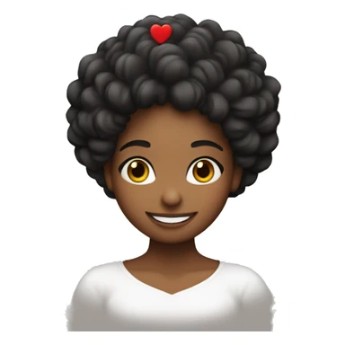Chica pelo negro rizado con corazones y feliz sticker
