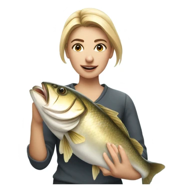 Young white woman fishing a big fish sticker