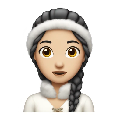Asian snow princess with white fur hat and dark-haired braids  sticker