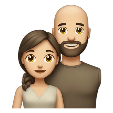 brunette girl (hair mid length, loose) and bald guy with beard, golding hands together sticker