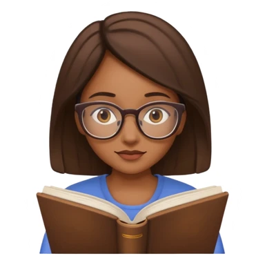 generate a genmoji of a dusky beautiful girl with reading glasses, reading a book sticker