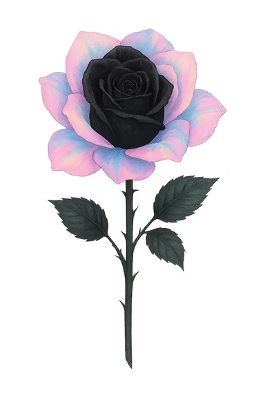 emo black rose with pastel petals, no background sticker