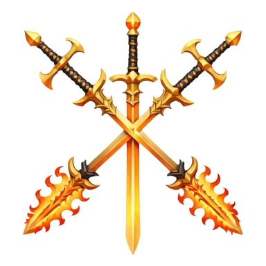 Two fiery royal golden swords in a cross sticker