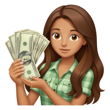 tanned girl with long brown hair holding lots of money sticker