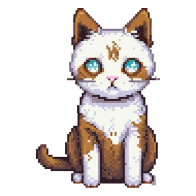 pixel art of a cat wearing a white top with a brown poo stain on it sticker