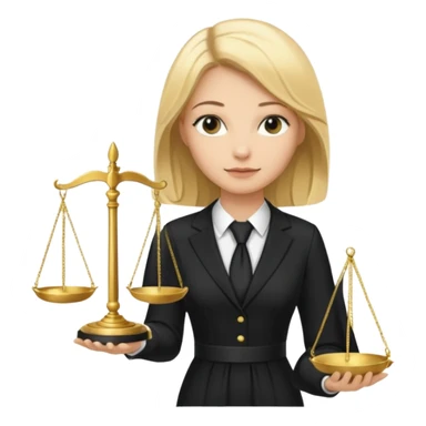 woman lawyer blanche et blonde avec des cheveux mi-long; elle est habillée avec une longue robe noire et une cravate blanche; elle soutient fièrement la balance de la justice  sticker