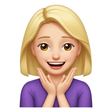 Female with a laughing crying face with hands crossed around neck sticker