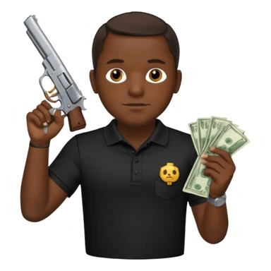 franklin saint from snowfall perhaps holding money and gun but he is with a black polo shirt sticker