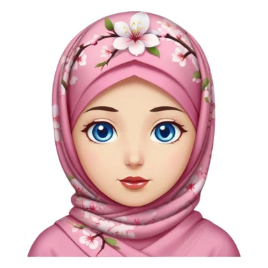 Turkish beautiful finish Konya girl blue eyes with cherry blossom floral hijab islamic dress and with Drooling face sticker