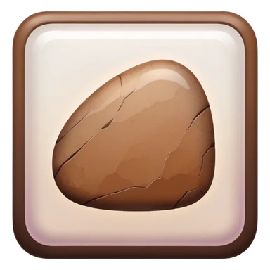 a Tiny compressed Stylized brown stone-rock-pebble symbol inside a pastel gradient white square icon, brown borders sticker
