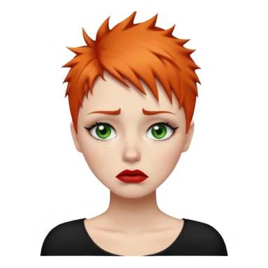 Short spikey Ginger hair, green eyes, black long eye lashes large red lips White woman very sad crying  sticker