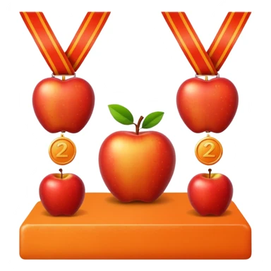 medal podium where 2nd and 3rd place are apples and 1st place is an orange sticker
