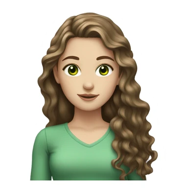 white girl with long wavy brown hair with very green eyes sticker