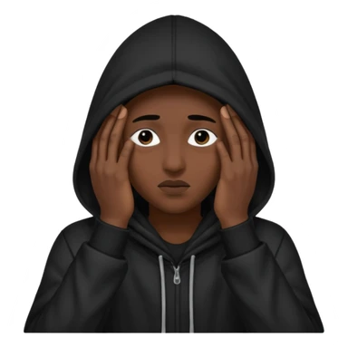 🥷🏽: inspire toi de cet emoji faisant en sorte qu’il est les mains sur ses yeux et garde sa cagoule noir avec uniquement ses yeux apparent sticker