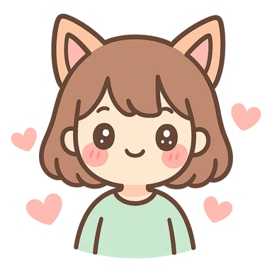 kawaii-style human with fox ears, blushing, surrounded by hearts sticker