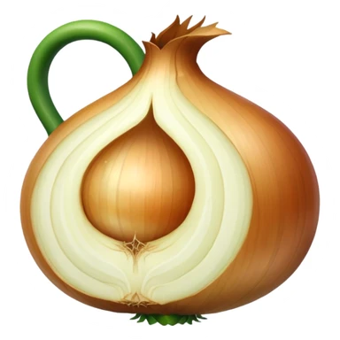 An onion emoji in the style of Apple emoji with a handle and a window. sticker