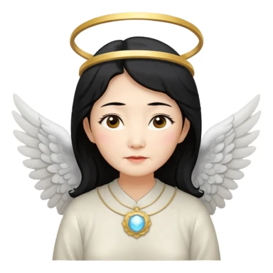 Angel Old Lady with wings black hair asian  smaller eyes w halo sticker