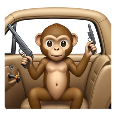 Monkey holding a gun in a car  sticker