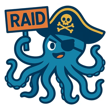 Remove the background while keeping the blue octopus pirate with RAID sign unchanged, preserving transparency. sticker