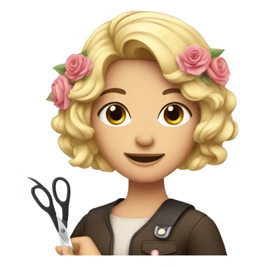 A pretty woman with flowers and scissors sticker