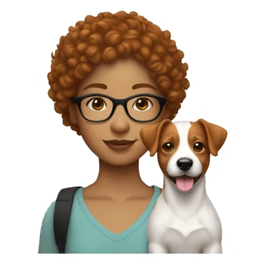 GIRL WITH GINGER SHORT CURLY HAIR WITH GLASSES WITH JACK RUSSELL sticker