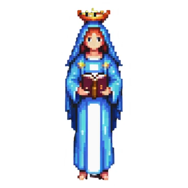 divine figure with a Bible, pixel art style sticker