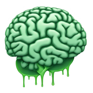 a brain with a greenish color, like a logo, and like it's dripping liquid from it. Big contours, no shades sticker