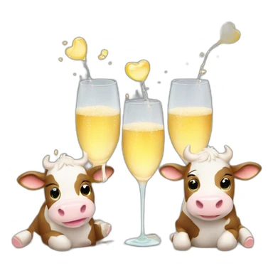 Three cute smiley cows drinking champagne sticker