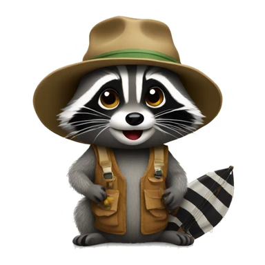 Raccoon wearing fishing hat sticker