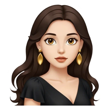 Beautiful woman,cute, long dark brown hair in dark dress with gold earrings sticker