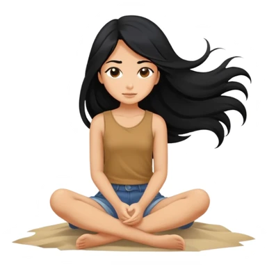 girl with long black hair sitting alone in the wind sticker