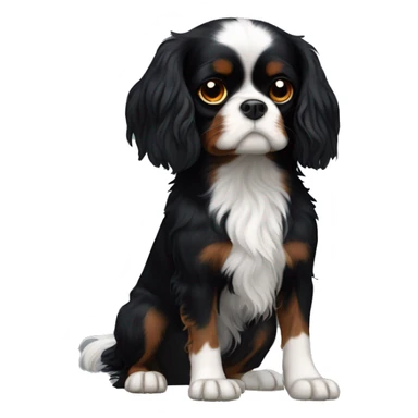 Small completely black Cavalier King Charles spaniel with black fur on his whole face and white fur on chest sticker