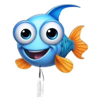 picture of a cartoon fish holding a ballpoint pen sticker