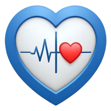 Minimal medical AI logo emoji, heart or shield shape, broken ECG line stylized as letters AI, flat vector style, clean modern healthcare design, blue and white, trustworthy, simple sticker