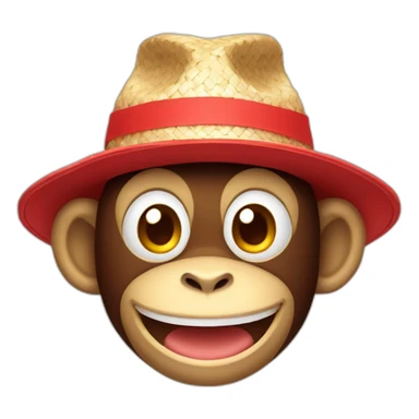 monkey with red t shirt and straw hat and big smile sticker