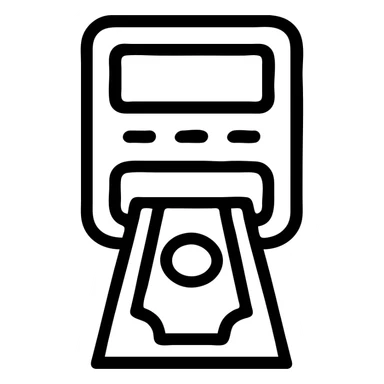 cash emerging from an eftpos card reader, minimal, bold lines, icon style sticker