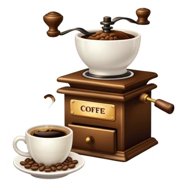 coffee shop essentials: coffee cup, pastry, coffee beans, and coffee grinder sticker
