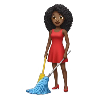 pretty black lady in a red dress holding a bucket and a mop sticker