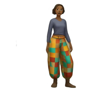 person wearing colorful pattern wide pants, medieval sticker