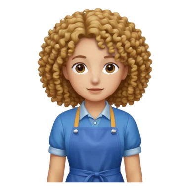 person with curly hair in blue apron sticker