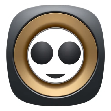 Minimal emoji icon of a modern metallic speaker, front view, detailed geometry, dark metallic body, subtle highlights, isolated sticker