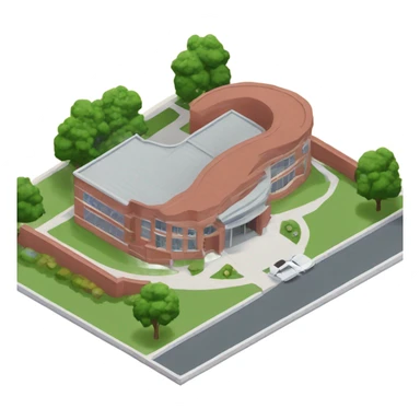 isometric curved redbrick single story community centre sticker