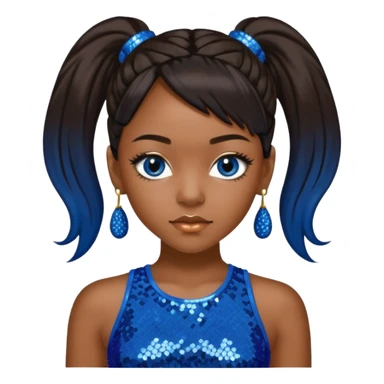 Left Eye from TLC with long dark brown ponytail hair, blue sequin crop top and pants sticker