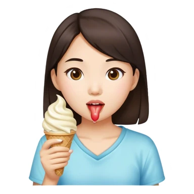 Asian brunette girl eating ice cream  sticker