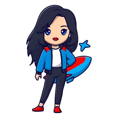 character with long jet black hair, blue eyes, and red lips sticker