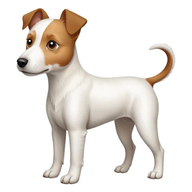 a full body large white parson russell terrier looking dog the size of a kelpie with light brown long ears and a light brown patch on one eye and a large snout sticker