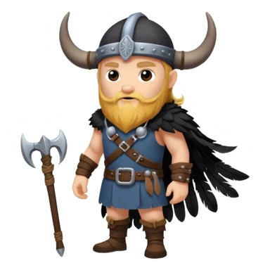a cartoon Viking fully body raven with horned cap sticker