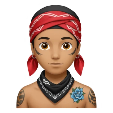 a human with bandana and tattoo sticker