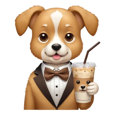 Cane con il fiocchetto al petto e l’ice coffee in mano sticker