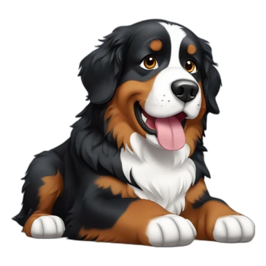 Bernese mountain dog with a computer sticker
